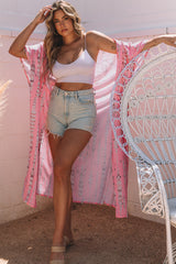 Kimono largo extragrande con efecto tie-dye bohemio rosa