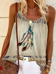 Lässiges Cami-Top in Übergröße, Damen-Camisole mit buntem Gittermuster und Rundhalsausschnitt, leicht dehnbar