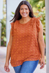 Orange Sheer Ruffle Detail Swiss Dot Curvy Tank Top