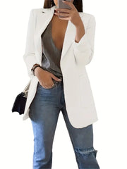 Classic Solid Color Buttonless Placket Lapel Long Sleeve Blazer