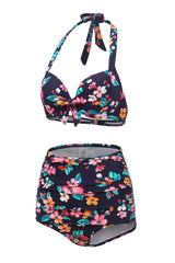 Marineblauer bedruckter Neckholder-Zweiteiler