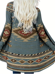Boho-Mantel in Übergröße, Damen-Cardigan mit Südwest-Print, lange Ärmel, vorne offen, leicht dehnbar