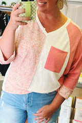 Rosa Colorblock-Top mit tief angesetzter Schulterpartie und Armbandärmeln in Übergröße