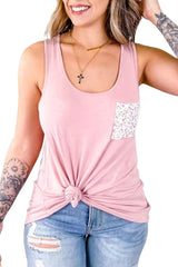 Rosa Tanktop mit aufgesetzten Taschen und Blumenmuster