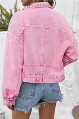 Rosa Jeansjacke mit Nieten und Taschen