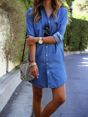 Casual Denim Long Sleeve Shirt Dress