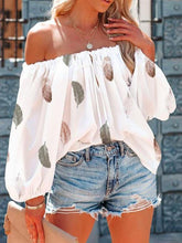 Casual Feather Print Off Shoulder Strap Blouse