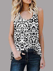Chaleco informal sin mangas con cuello redondo y estampado de leopardo