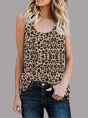 Chaleco informal sin mangas con cuello redondo y estampado de leopardo