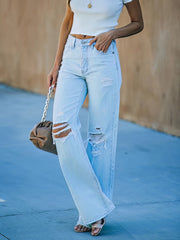 Freizeithose mit Loch Mittelhoher, verwaschener, zerrissener Jeans