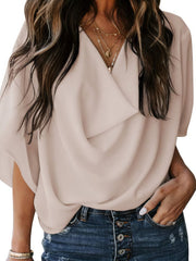 Casual V-neck Pleated Chiffon Shirt
