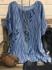 Plus Size Elegant T-shirt, Women's Plus Casual Floral Print Round Neck Half Sleeve Tee