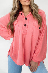 Top Henley con bolsillo de solapa y cordón rosa