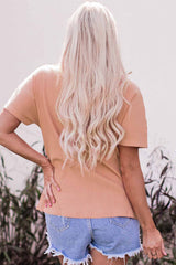 Oranges, kurzärmliges Rippstrick-Top mit Colorblock-Nähten