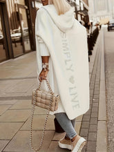 Lässiger Cardigan in Übergröße, Damen-Cardigan mit Buchstaben- und Herz-Print, langen Ärmeln, offener Vorderseite und Kapuze, mit Taschen