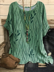 Plus Size Elegant T-shirt, Women's Plus Casual Floral Print Round Neck Half Sleeve Tee