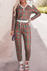 Gebürstetes 2-teiliges Loungewear-Set mit Karomuster