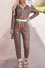 Conjunto de ropa de estar por casa de 2 piezas con cuadros cepillados