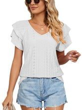 Camiseta holgada de manga corta con cuello en V y doble manga en color liso