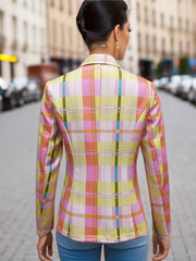 Stylish Plaid Print Double-Breasted Open-Front Lapel Blazer