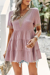 Rosa Jacquard-Top mit V-Ausschnitt und ausgehöhltem Muster