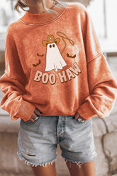 Oranges Sweatshirt mit überschnittenen Ärmeln und BOO HAW-Geister-Halloween-Print
