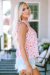 Rosa Bluse mit süßem Blumenmuster und Rüschenbesatz