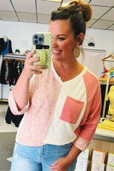 Rosa Colorblock-Top mit tief angesetzter Schulterpartie und Armbandärmeln in Übergröße