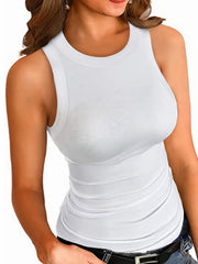 Camiseta básica de tirantes de talla grande, camiseta lisa de cuello redondo con elasticidad media para mujer