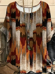 Boho-T-Shirt in Übergröße, Damen-T-Shirt mit Grafikdruck und kurzen Ärmeln, Rundhalsausschnitt, mittlerer Stretch