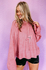 Rosa Oversize-Kapuzenpullover mit Pailletten „Thunder Bolt“