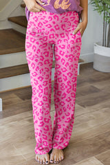 Rosa Loungehose mit hohem Bund und Leoparden-Kuss-Print