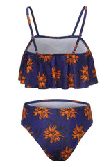 Royal Blue Spaghetti Straps Printed Swimwear