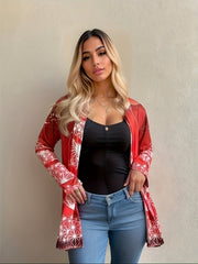 Freizeitmantel in Übergröße, Damen-Cardigan mit Sternenmuster, langen Ärmeln und offener Vorderseite, leicht dehnbar