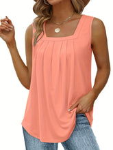Lässiges Tanktop in Übergröße, Damen-Tanktop in Übergröße, einfarbig, quadratischer Ausschnitt, plissiert, mittlerer Stretch