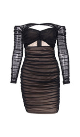 TIERRA SCHWARZES MESH-OFF-SHOULDER-CUTOUT-KLEID