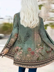 Abrigo informal de talla grande, cárdigan de manga larga con estampado floral azteca y elasticidad media para mujer.