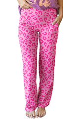 Rosa Loungehose mit hohem Bund und Leoparden-Kuss-Print