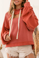 Orange Cut out Bust High Low Ribbed Hoodie
