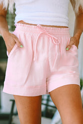 Rosa Lounge-Shorts mit Kordelzug in der Taille und Taschen