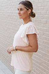 Rosa T-Shirt mit Rundhalsausschnitt und Paillettenärmeln