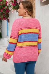 Rosa Oversize-Pullover mit Streifen in Übergröße