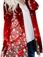 Freizeitmantel in Übergröße, Damen-Cardigan mit Sternenmuster, langen Ärmeln und offener Vorderseite, leicht dehnbar