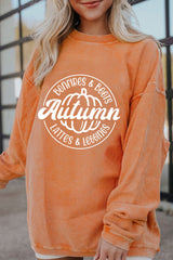 Oranges Oversize-Sweatshirt mit Herbstkürbis-Grafikdruck und Kordelzug