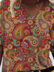 Fashion Paisley Print V-neck T-shirt