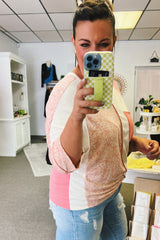 Rosa Colorblock-Top mit tief angesetzter Schulterpartie und Armbandärmeln in Übergröße