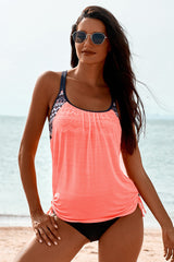 Rosa bedruckter Tankini-Badeanzug mit Futter