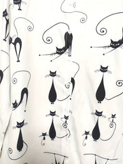 Lässige Bluse in Übergröße, Damen-Oberteil mit Allover-Cartoon-Katzen-Print, langärmelig, Knopfleiste, Umlegekragen