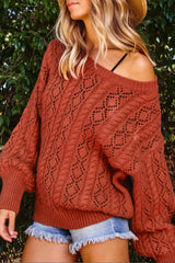 Orangefarbener, exquisiter Strickpullover mit überschnittenen Schultern und Puffärmeln