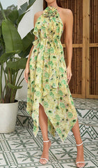 Neckholder-Kleid mit Blumenmuster in Grün